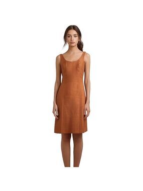 Vintage Georges Marciano Sleeveless Linen Sheath Dress Terracotta Coral fit 8-10